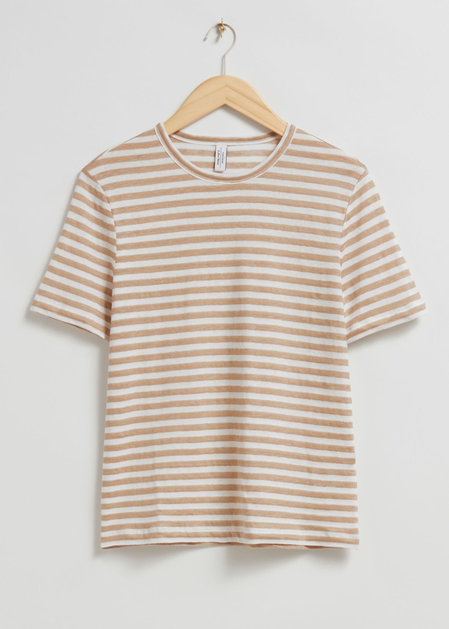 Klader & Other Stories | T-Shirt Med Rund Halsringning Beige-/Vitrandig