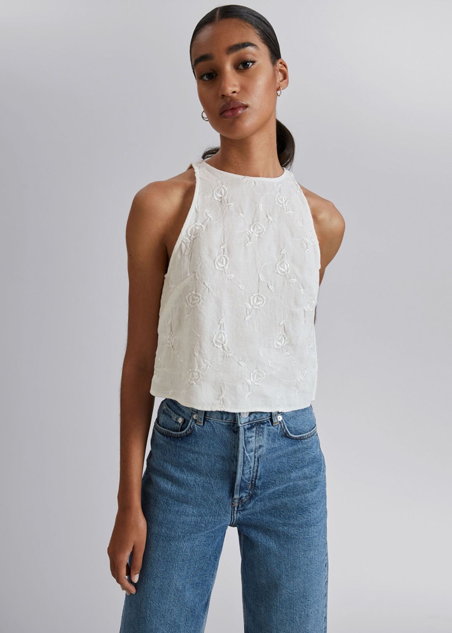 Klader & Other Stories | Croptop I Linne Med Rund Halsringning White Floral Linen