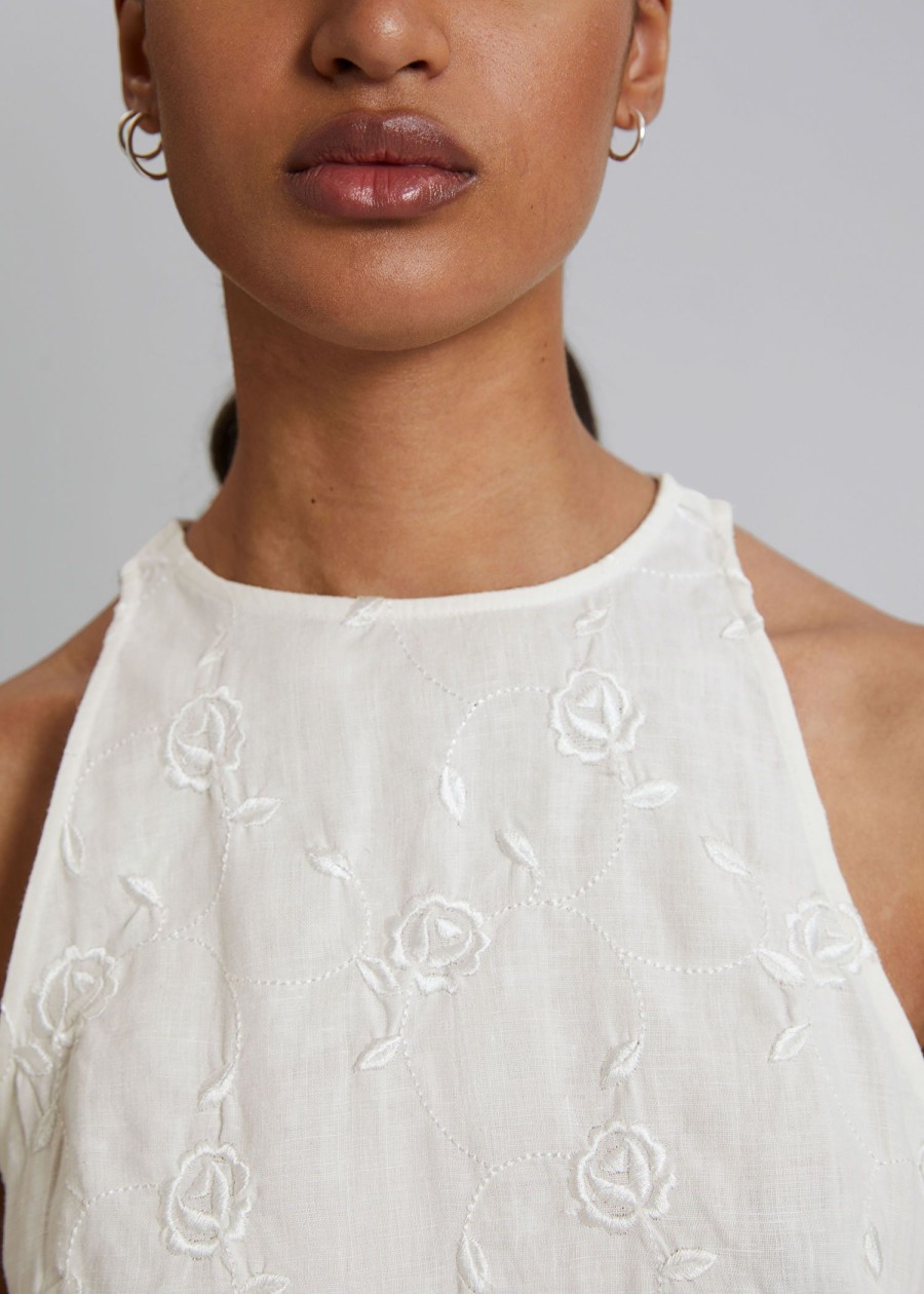 Klader & Other Stories | Croptop I Linne Med Rund Halsringning White Floral Linen