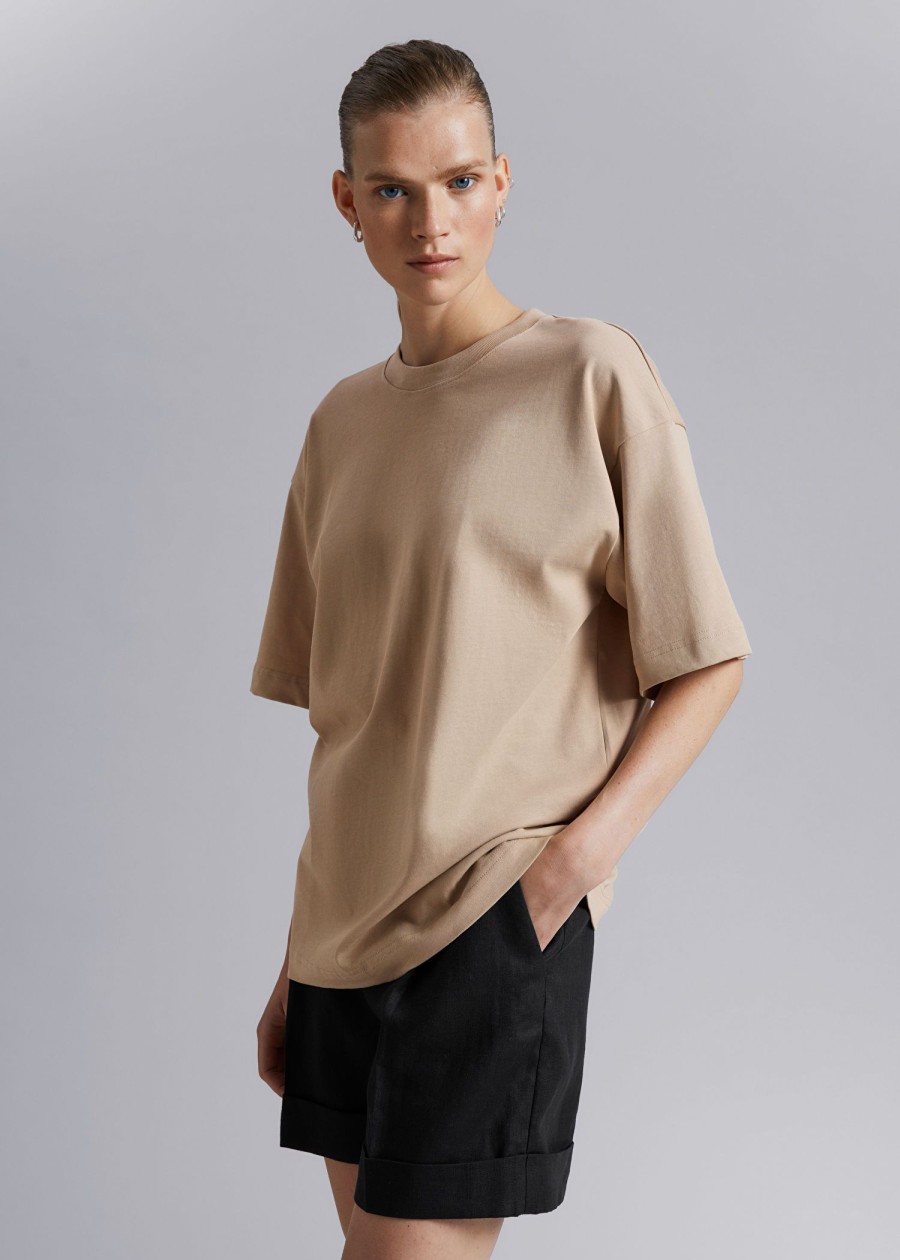 Klader & Other Stories | Oversized T-Shirt I Bomullstrika Ljusbeige