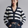 Klader & Other Stories | Croppad Stickad Cardigan Marinbla/Vit/Randig