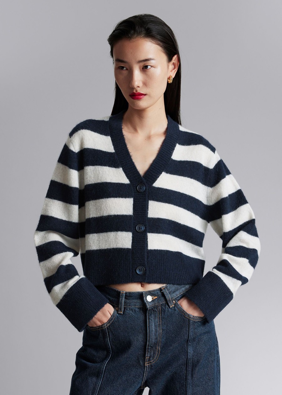 Klader & Other Stories | Croppad Stickad Cardigan Marinbla/Vit/Randig