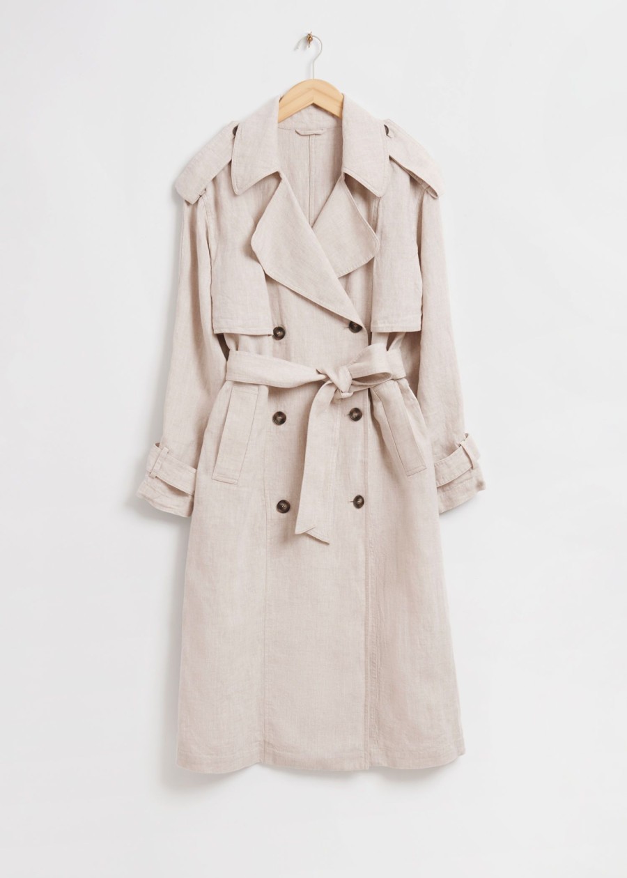 Klader & Other Stories | Trenchcoat I Linne Med Stormklaffar Natur/Beige