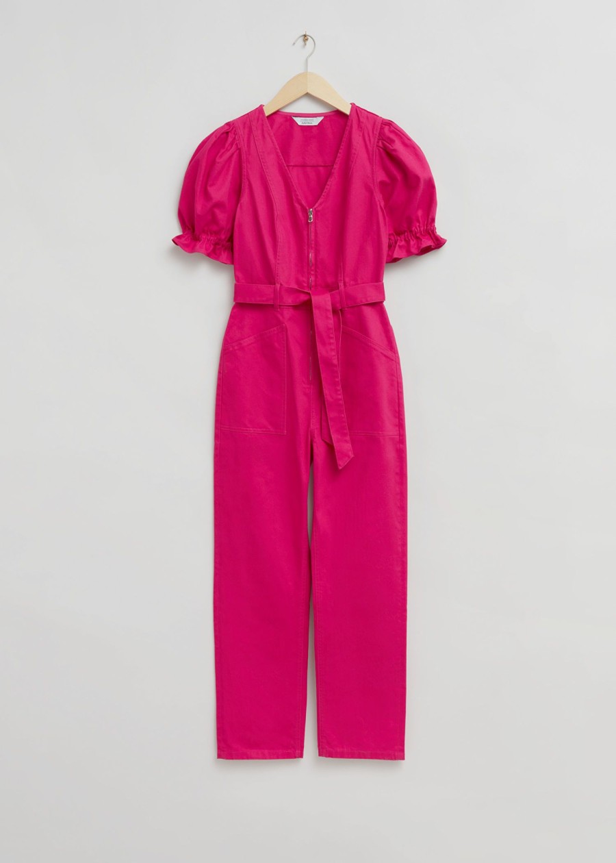 Klader & Other Stories | V-Ringad Jumpsuit Med Puffarm Klarrosa